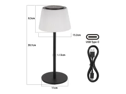 NETTLIFE Lámpara de mesa inalámbrica, lámpara de noche, batería - Lámpara de mesa LED táctil, lámpara regulable con USB recargable, negra, 3600 mhA