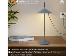 NETTLIFE Lámpara de mesa inalámbrica, lámpara de noche, juego de 2 LED recargables de 1800 mhA, táctiles, regulables, modernas, grises, IP44, USB.