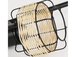 NETTLIFE lámpara de mesa, lámpara de cabecera vintage, lámpara retro para salón, negro, en rattan y metal, E27.