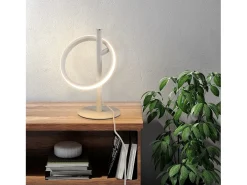 NETTLIFE Lámpara de mesa LED moderna - Lámpara de cabecera con forma de anillo blanco Rotación Anillos extraíbles 13W 3000K Blanco cálido