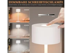 NETTLIFE Lámpara de mesa LED inalámbrica (paquete de 2): lámpara de mesa regulable al tacto con 3 temperaturas de color, altura ajustable, USB