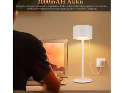 NETTLIFE Lámpara de mesa LED inalámbrica (paquete de 2): lámpara de mesa regulable al tacto con 3 temperaturas de color, altura ajustable, USB
