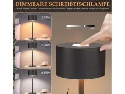 NETTLIFE Lámpara de mesa LED inalámbrica (paquete de 2): lámpara de mesa regulable al tacto con 3 temperaturas de color, altura ajustable, USB