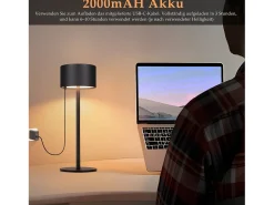 NETTLIFE Lámpara de mesa LED inalámbrica (paquete de 2): lámpara de mesa regulable al tacto con 3 temperaturas de color, altura ajustable, USB