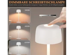 NETTLIFE Lámpara de mesa LED inalámbrica, lámpara de noche continua con batería