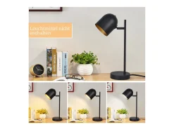 NETTLIFE Lámpara de mesa Lámpara de noche Retro Negro Dorado Metal E14 Sin bombilla