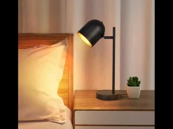 NETTLIFE Lámpara de mesa Lámpara de noche Retro Negro Dorado Metal E14 Sin bombilla