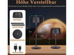 NETTLIFE Lámpara de mesa LED inalámbrica, lámpara de noche continua con batería