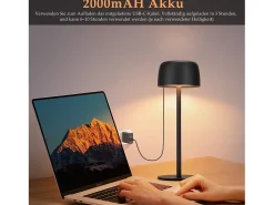 NETTLIFE Lámpara de mesa LED inalámbrica, lámpara de noche continua con batería