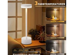 NETTLIFE Lámpara de mesa LED inalámbrica Nettlife, regulable, con batería recargable USB-C, táctil, blanca, para dormitorio