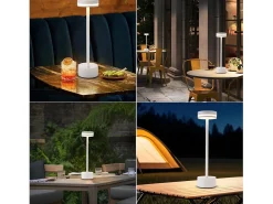 NETTLIFE Lámpara de mesa LED inalámbrica Nettlife, regulable, con batería recargable USB-C, táctil, blanca, para dormitorio