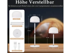 NETTLIFE Lámpara de mesa LED inalámbrica (paquete de 2): lámpara de mesa táctil regulable con 3 temperaturas de color y USB