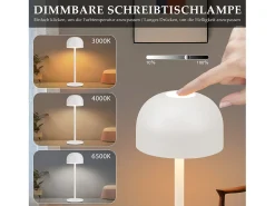 NETTLIFE Lámpara de mesa LED inalámbrica (paquete de 2): lámpara de mesa táctil regulable con 3 temperaturas de color y USB