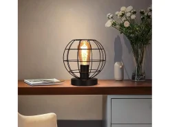 NETTLIFE Lámpara de mesa vintage negra - Lámpara de noche retro Lámpara E27 con casquillo metálico decoración industrial - Máx. 40W - Sin bombillas