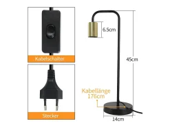 NETTLIFE Lámpara de Mesa Vintage Lámpara de Noche para - Lámpara de Mesa Industrial E27 de Oro Negro Luz Nocturna para niños en el Dormitorio