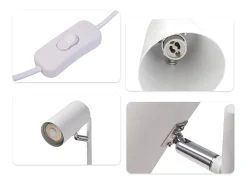 NETTLIFE lámpara de mesilla de noche, lámpara de mesa blanca giratoria 350° GU10, de metal, para oficina.