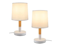 NETTLIFE Lámpara de Noche Juego de 2 Lámparas de Mesa Sala de Estar - Lámpara de Noche con Casquillo E27 de Madera Dormitorio Blanco