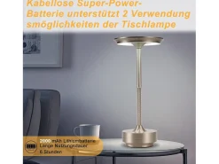 NETTLIFE Lámpara de noche, lámpara de mesa inalámbrica, batería - Lámpara de mesa LED táctil regulable con batería recargable por USB