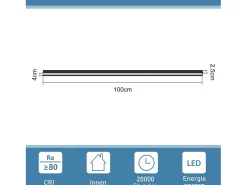 NETTLIFE Lámpara de pared LED negra, 100 CM, Iluminación moderna, Sala de estar, Pasillo, 32 W, Metal, Dormitorio