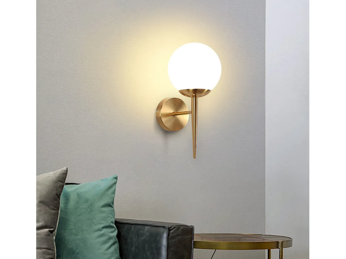 NETTLIFE Lámpara de pared vintage con bola de cristal dorado E27, lámpara de pared para interiores, escalera para dormitorio