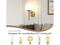 NETTLIFE Lámpara de pared vintage con bola de cristal dorado E27, lámpara de pared para interiores, escalera para dormitorio