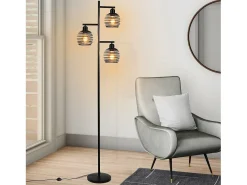 NETTLIFE Lámpara de pie de salón vintage - e27 3 llamas 25W lámpara de pie negra industrial 152CM con interruptor de pie