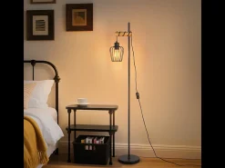 NETTLIFE Lámpara de pie de madera Lámpara de pie vintage: Lámpara de salón negra Lámpara de pie con casquillo E27 146 cm (sin bombilla)