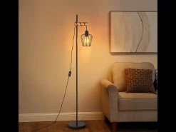 NETTLIFE Lámpara de pie de madera Lámpara de pie vintage: Lámpara de salón negra Lámpara de pie con casquillo E27 146 cm (sin bombilla)