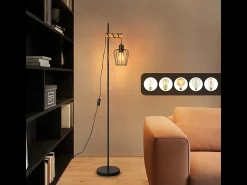 NETTLIFE Lámpara de pie de madera Lámpara de pie vintage: Lámpara de salón negra Lámpara de pie con casquillo E27 146 cm (sin bombilla)