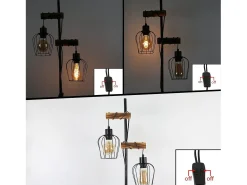 NETTLIFE Lámpara de pie de salón vintage, en madera con 2 llamas en diseño industrial de metal interruptor negro E27 - altura: 151 cm - sin bombilla