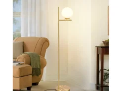 NETTLIFE Lámpara de Pie Industrial Dorada con Interruptor de Pie, Diseño de Metal de Vidrio Blanco, Lámpara de Pie Vintage E27, Cable de 2 Metros