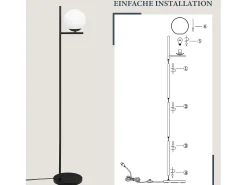 NETTLIFE Lámpara de Pie Industrial - Moderna Negra con Interruptor de Pie Diseño de Metal Lámpara de Pie de Vidrio Blanco E27 Vintage Cable de 2M