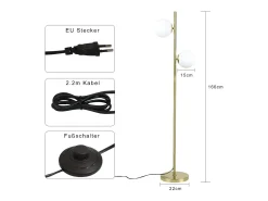 NETTLIFE Lámpara de pie moderna para sala de estar - Lámpara de pie de diseño dorado Lámpara de pie con casquillo E27 con interruptor de pie -166 cm
