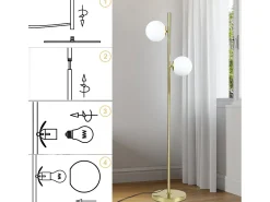 NETTLIFE Lámpara de pie moderna para sala de estar - Lámpara de pie de diseño dorado Lámpara de pie con casquillo E27 con interruptor de pie -166 cm