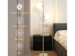 NETTLIFE Lámpara de pie moderna para sala de estar - Lámpara de pie de diseño dorado Lámpara de pie con casquillo E27 con interruptor de pie -166 cm