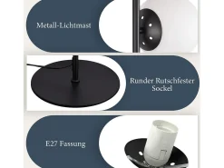NETTLIFE Lámpara de pie negra -moderna para sala de estar de 3 luces con interruptor de pie industrial vintage de vidrio con diseño de metal E27