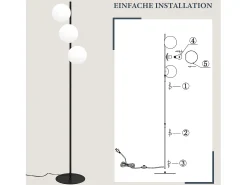 NETTLIFE Lámpara de pie negra -moderna para sala de estar de 3 luces con interruptor de pie industrial vintage de vidrio con diseño de metal E27