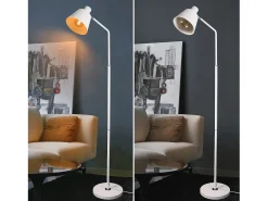 NETTLIFE Lámpara de Pie para Salón, Lámpara de Pie Vintage - 166cm, Diseño Retro, Lámpara de Pie de Metal Blanco con Casquillo E27, Máximo 40W
