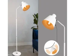 NETTLIFE Lámpara de Pie para Salón, Lámpara de Pie Vintage - 166cm, Diseño Retro, Lámpara de Pie de Metal Blanco con Casquillo E27, Máximo 40W