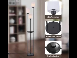 NETTLIFE Lámpara de pie salón E27 vintage blanca 3 lámparas pantalla de tela interruptor de pie