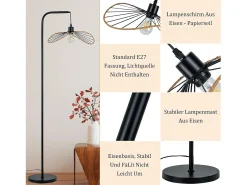 Nettlife Lámpara de pie vintage de arco negro – Lámpara industrial de metal E27 con interruptor de pie, ideal para salón u oficina (bombilla no incluida)