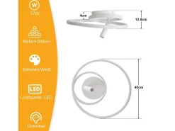 NETTLIFE Lámpara de techo LED regulable: 40 cm, lámpara de dormitorio, diseño moderno, 37 W, lámpara de salón con foco blanco