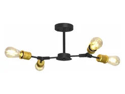 NETTLIFE Lámpara de Techo Vintage Negro Retro E27 4 Bombillas Lámpara de Industrial Diseño de Metal rústico Lámpara de Dormitorio , máx. 25W