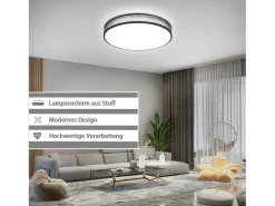 NETTLIFE Lámpara de Techo LED Gris 38W Redonda Moderna Regulable con Control Remoto Lámpara de Dormitorio con Pantalla de Tela Lámpara de para