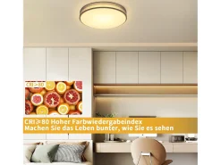 NETTLIFE Lámpara de Techo LED Gris 38W Redonda Moderna Regulable con Control Remoto Lámpara de Dormitorio con Pantalla de Tela Lámpara de para