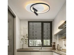 NETTLIFE Lámpara de Techo LED Lámpara de Techo Salón: Lámpara de Salón Regulable 52W con 2 Focos de Techo Negro con Mando a Distancia Acrílico Moderno