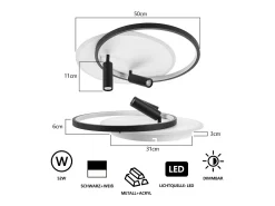 NETTLIFE Lámpara de Techo LED Lámpara de Techo Salón: Lámpara de Salón Regulable 52W con 2 Focos de Techo Negro con Mando a Distancia Acrílico Moderno