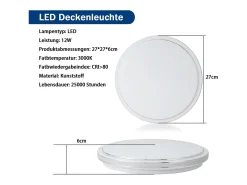 NETTLIFE Lámpara de Techo LED Ø 27 cm Lámpara Moderna de Cielo Estrellado para Dormitorio Lámpara Blanca Cálida de 12 W Lámpara Redonda de para