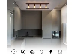 NETTLIFE Lámpara de techo 4 focos E27 vintage negro industrial para dormitorio salón en metal retro