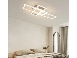 NETTLIFE Lámpara de techo LED para dormitorio, color plateado, regulable, 64 cm, 36 W, geométrica, para sala de estar, con control remoto